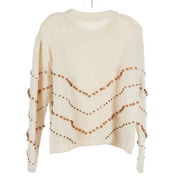 ZARA Beaded Boho Cream Boxy Sweater Small - Picture 6 of 9